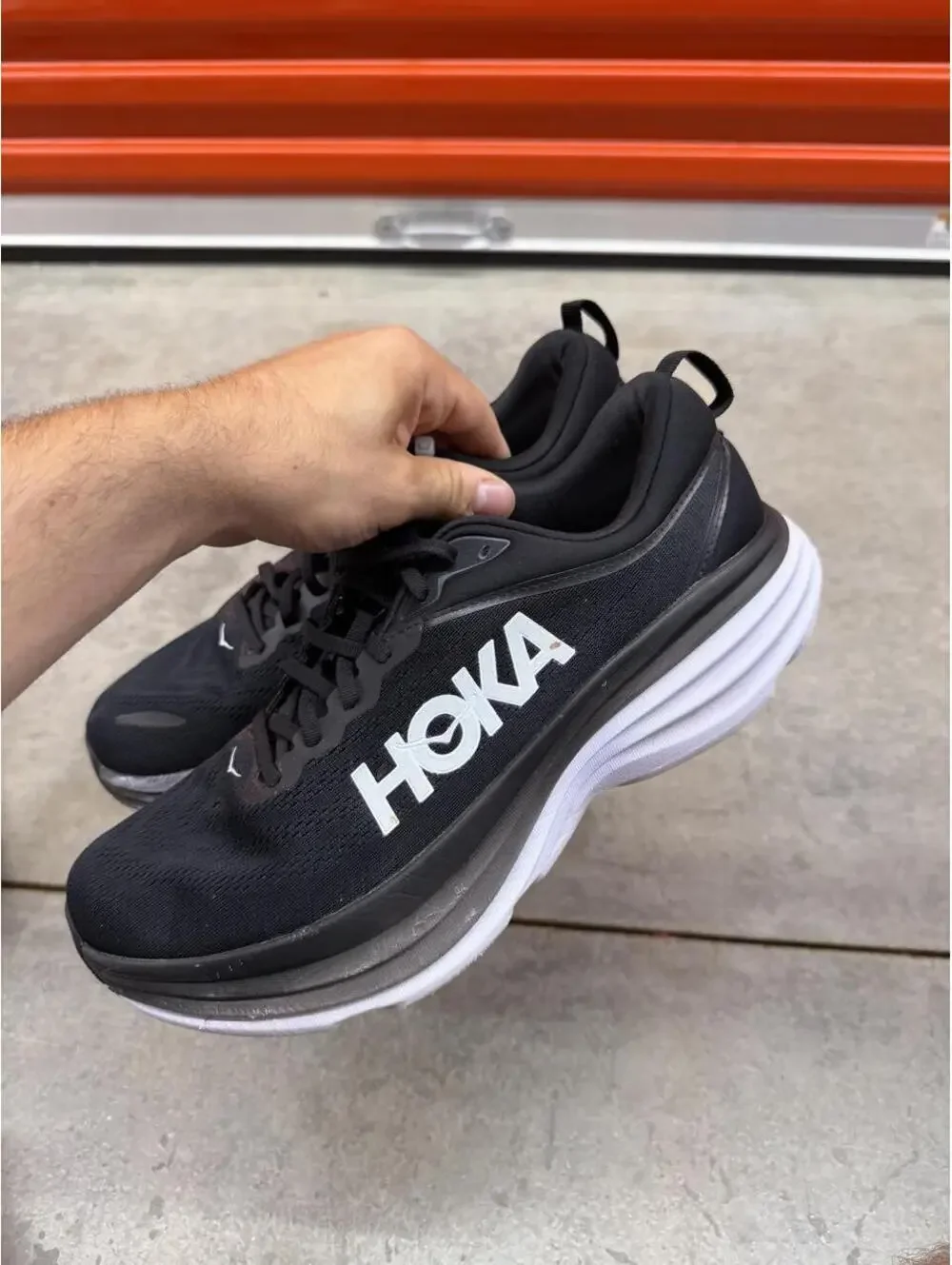 hoka one one bondi 8 black and white running gym shoes 11.5 MENS / NO INSOLES
